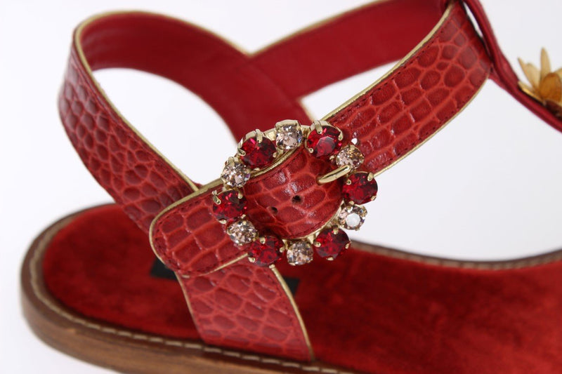 Red Crocodile Crystal Roses Sandals