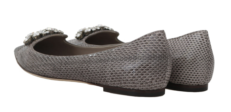 Gray Snakeskin Crystal Ballet Flats