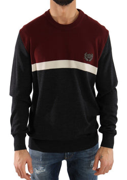 Red Gray Wool Crewneck Sweater