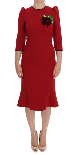 Red Wool Stretch Apple Crystal Dress