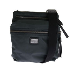 Black Leather Gray Nylon Messenger Bag