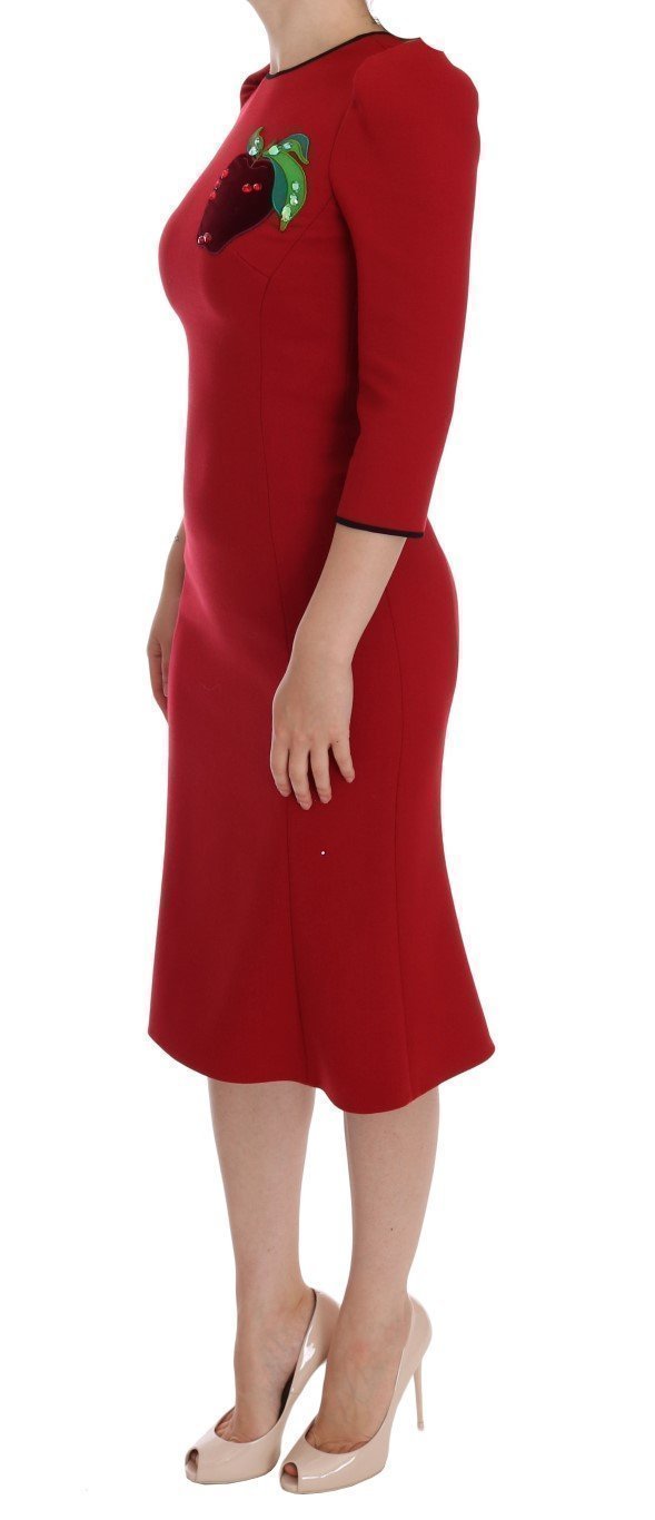 Red Wool Stretch Apple Crystal Dress