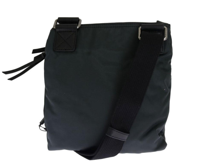 Black Leather Gray Nylon Messenger Bag