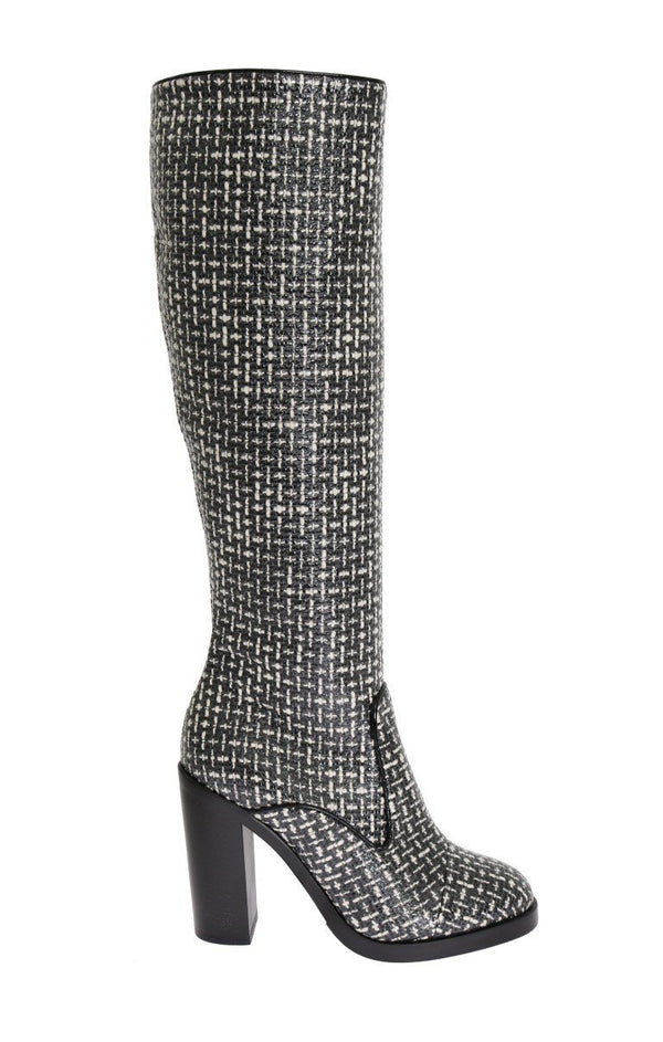 Black White Chevron Woven Boots