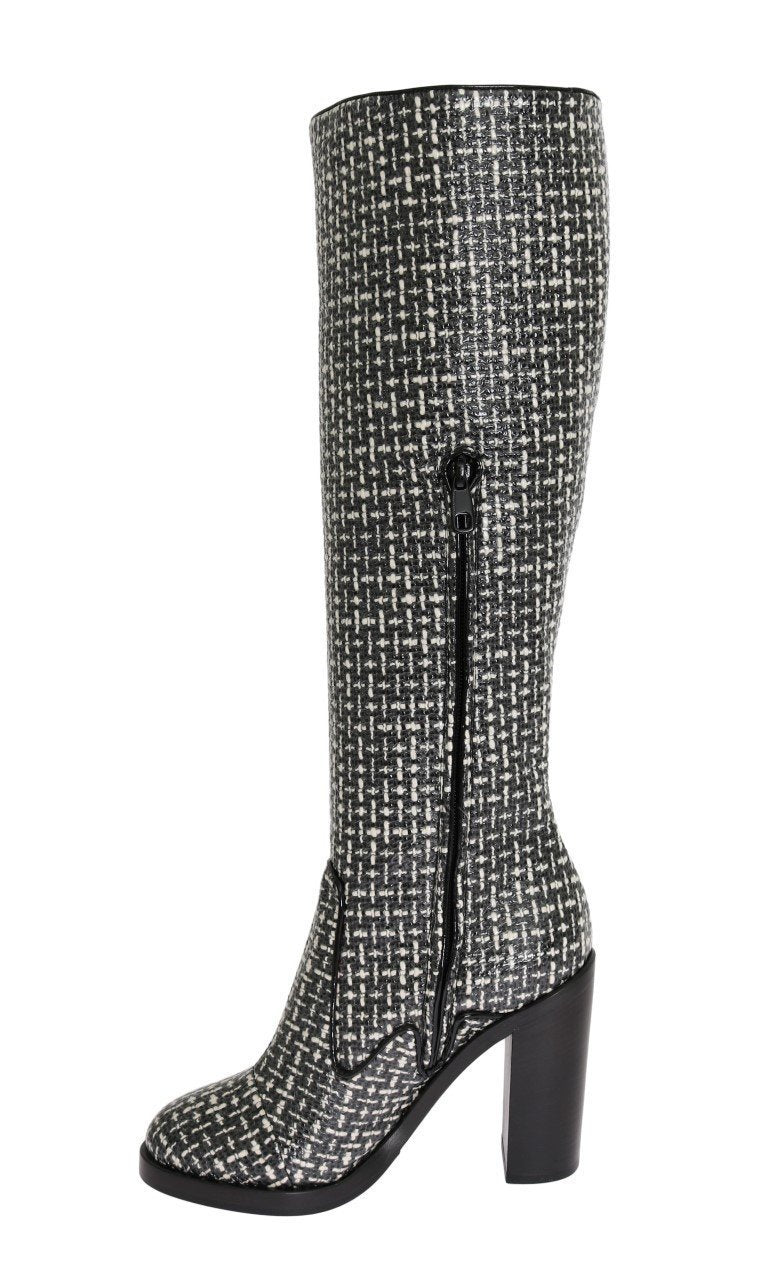 Black White Chevron Woven Boots
