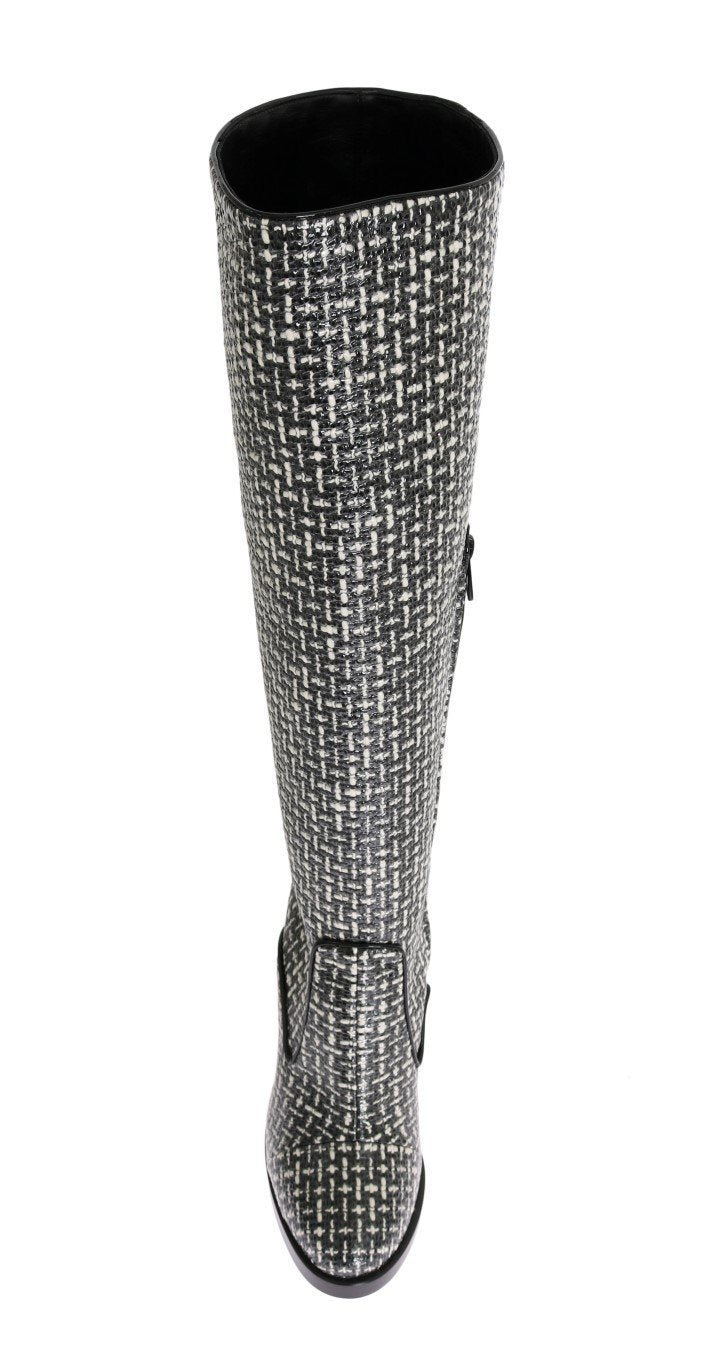 Black White Chevron Woven Boots