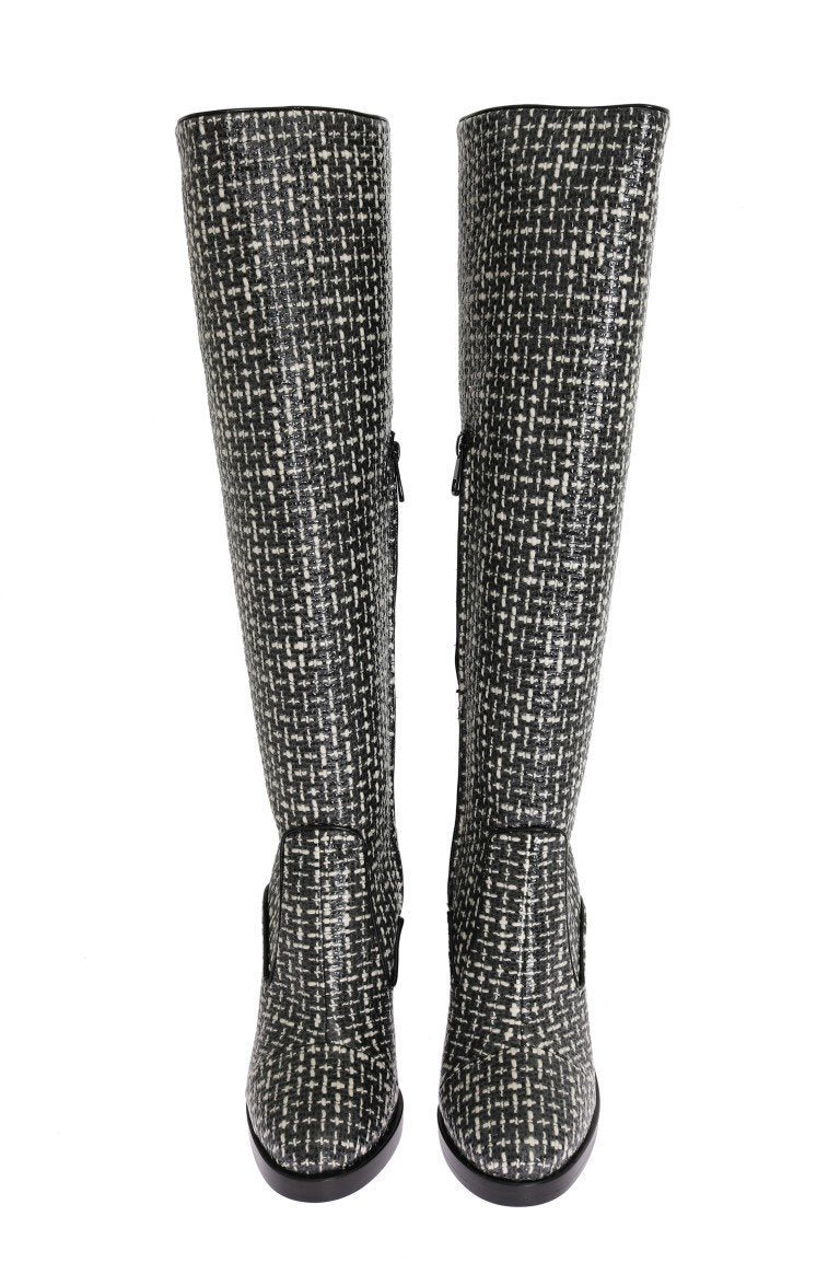 Black White Chevron Woven Boots