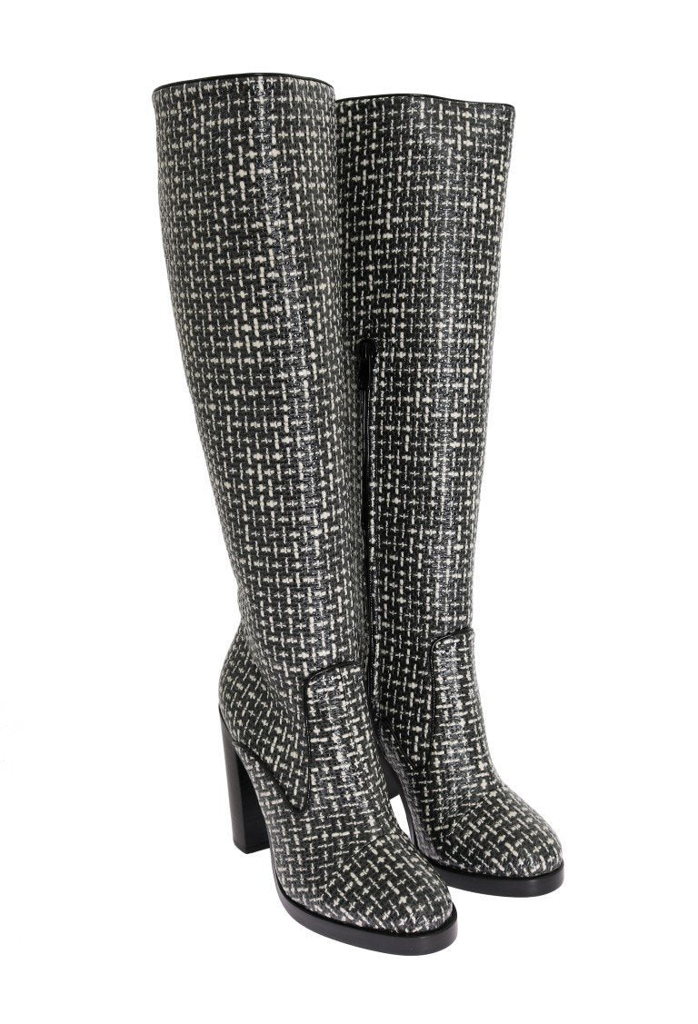 Black White Chevron Woven Boots
