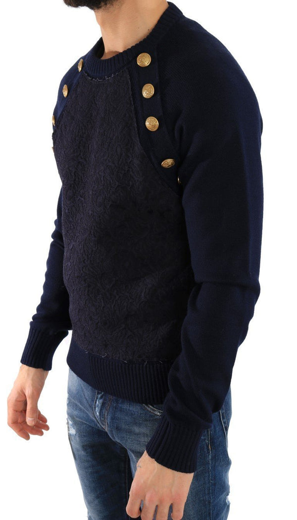Blue Brocade Pullover Sweater