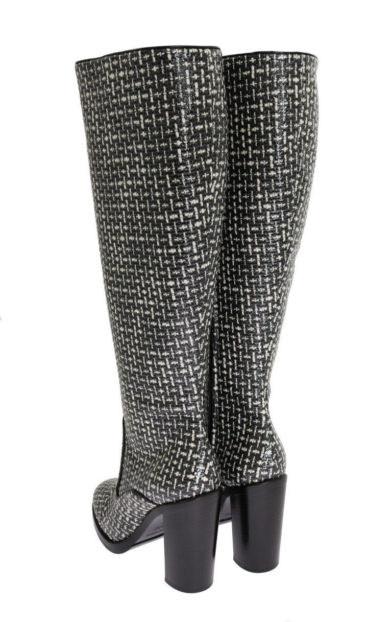 Black White Chevron Woven Boots