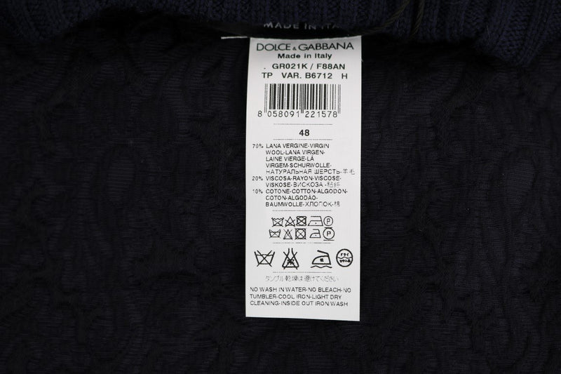 Blue Brocade Pullover Sweater