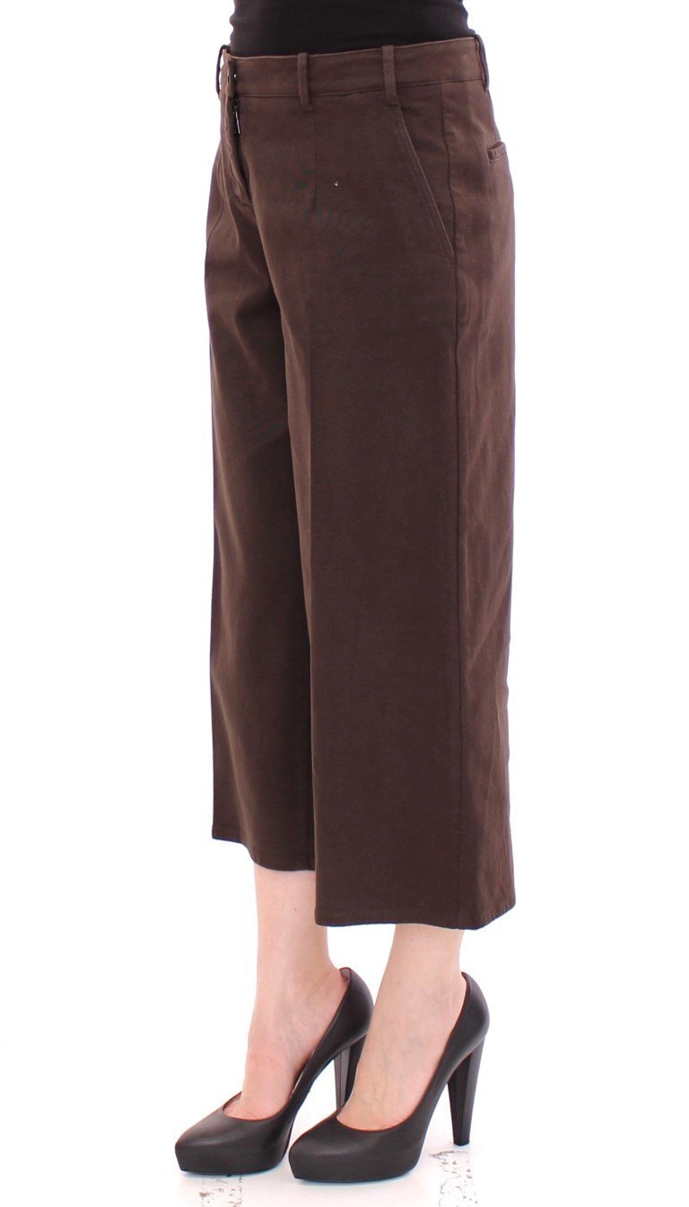 Brown Cotton Cropped Chinos Jeans Pants