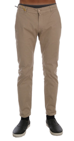 Beige Cotton Stretch Slim Fit Chinos