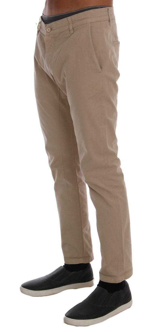 Beige Cotton Stretch Slim Fit Chinos