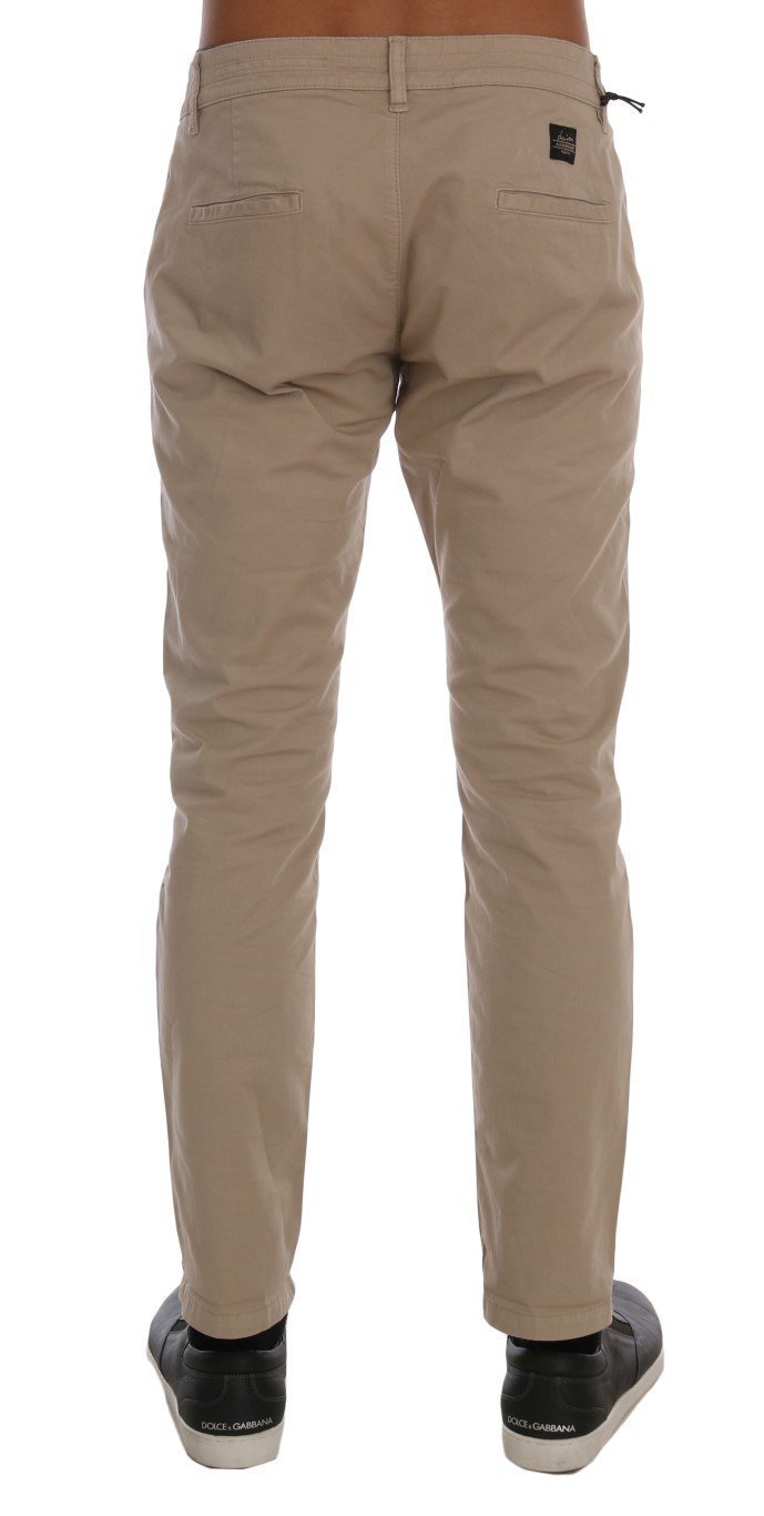 Beige Cotton Stretch Slim Fit Chinos