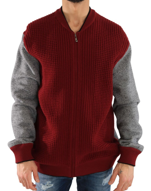 Red Gray Zipper Wool Knitted Sweater