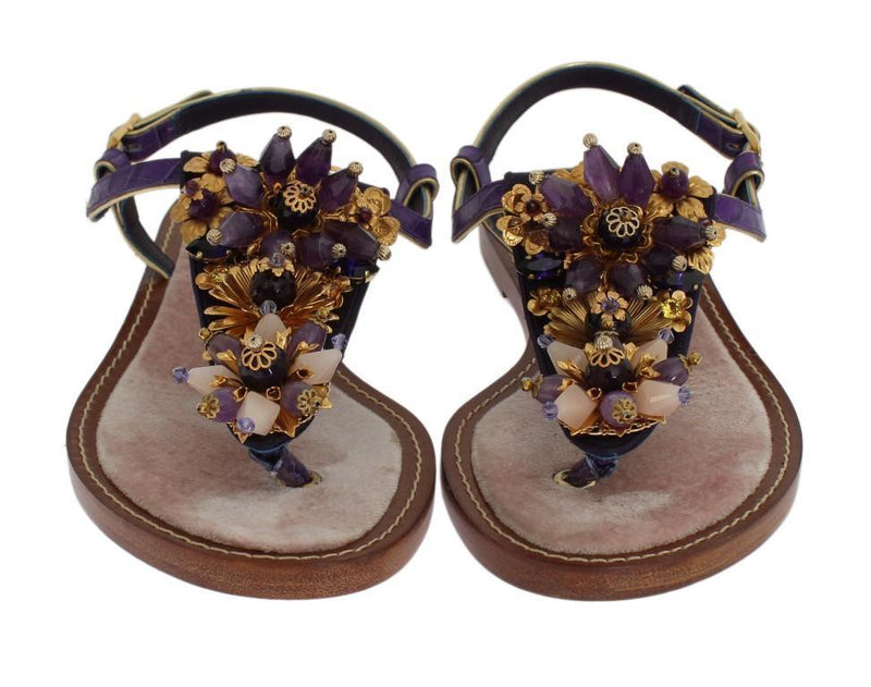 Purple Crocodile Crystal Sandals