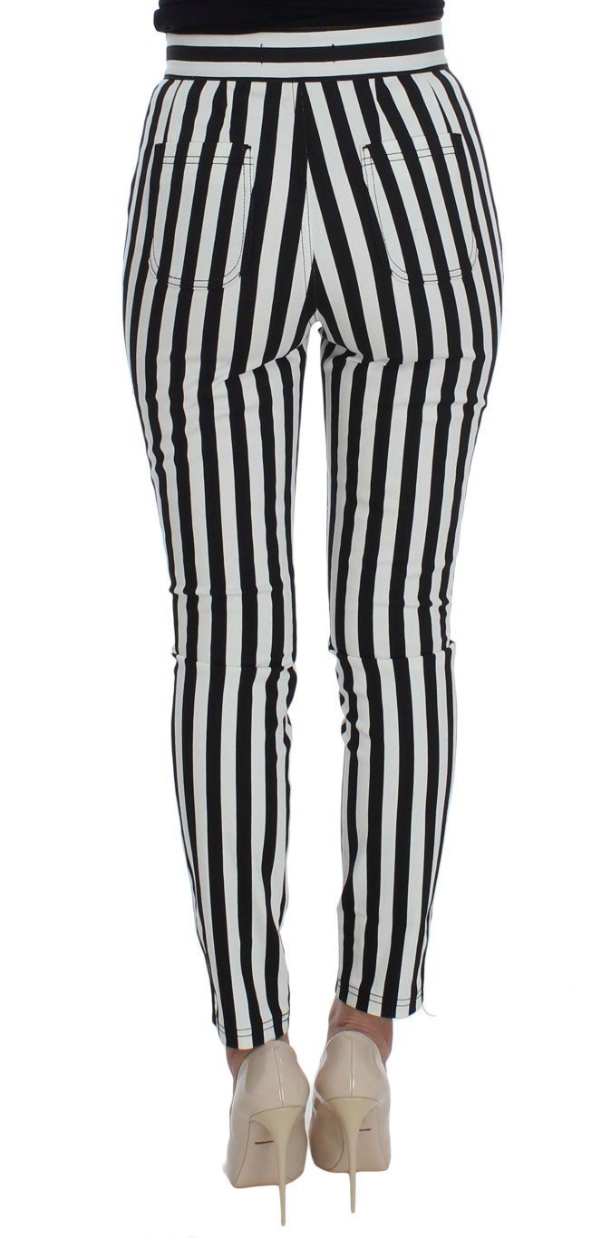 Black White Striped Cotton Stretch Jeans