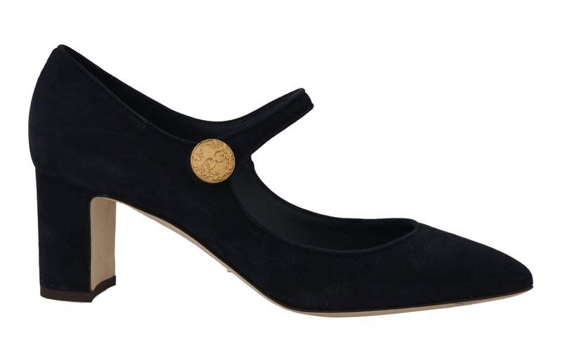 Blue Suede Leather Mary Jane Pumps