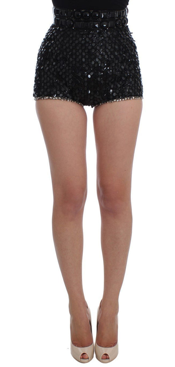 Black Crystal Sequined Mini Shorts