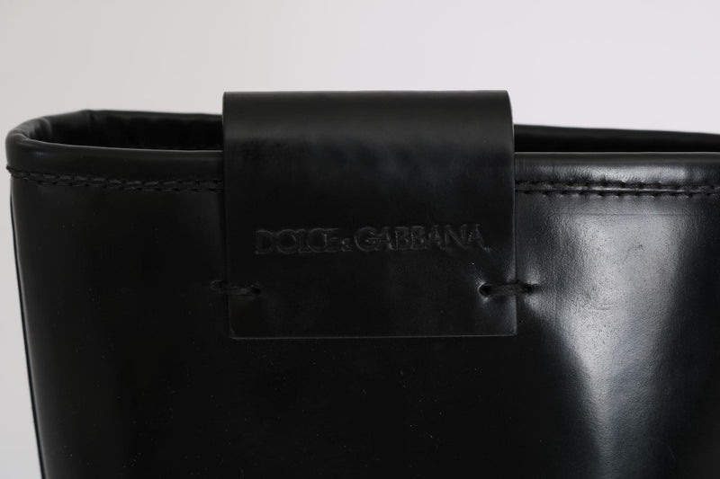 Black Leather Mid-Calf Logo Boots