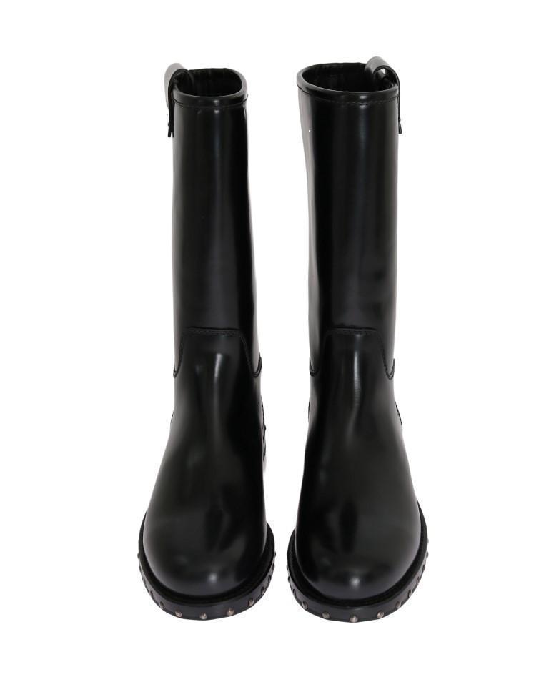 Black Leather Mid-Calf Logo Boots