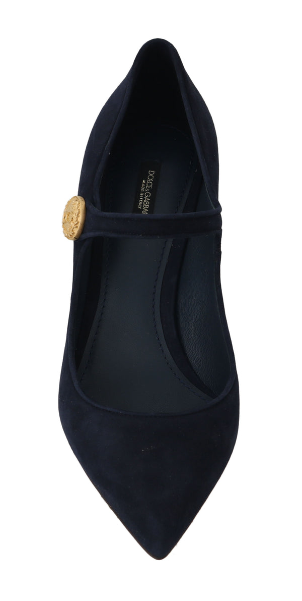 Blue Suede Leather Mary Jane Pumps