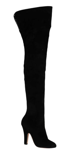 Black Suede Leather Over Knee Boots