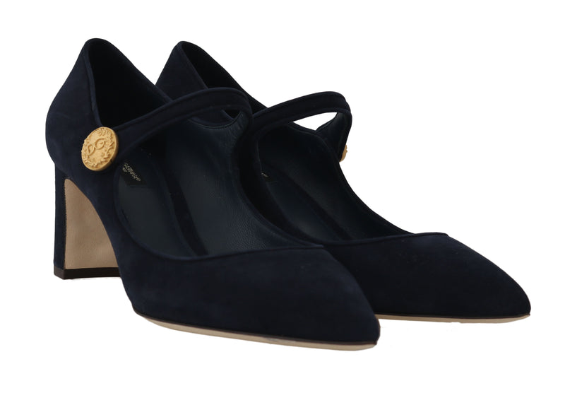 Blue Suede Leather Mary Jane Pumps