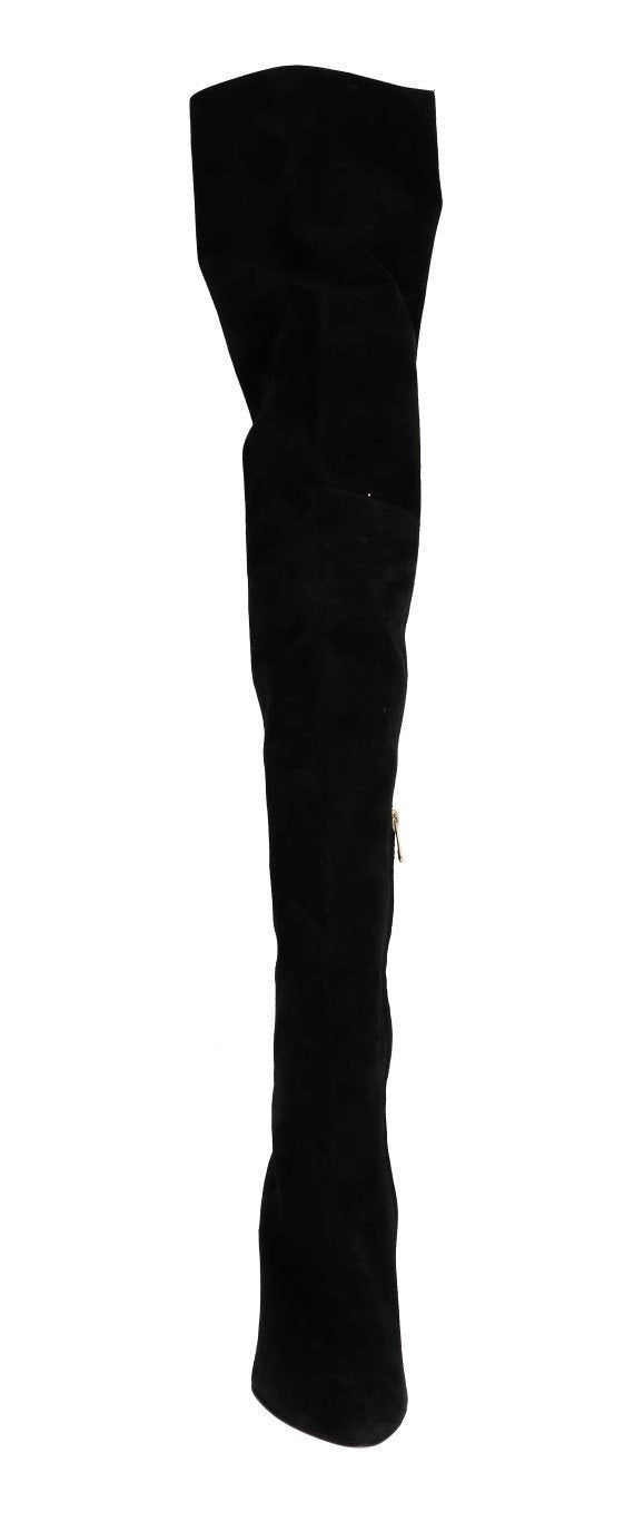 Black Suede Leather Over Knee Boots