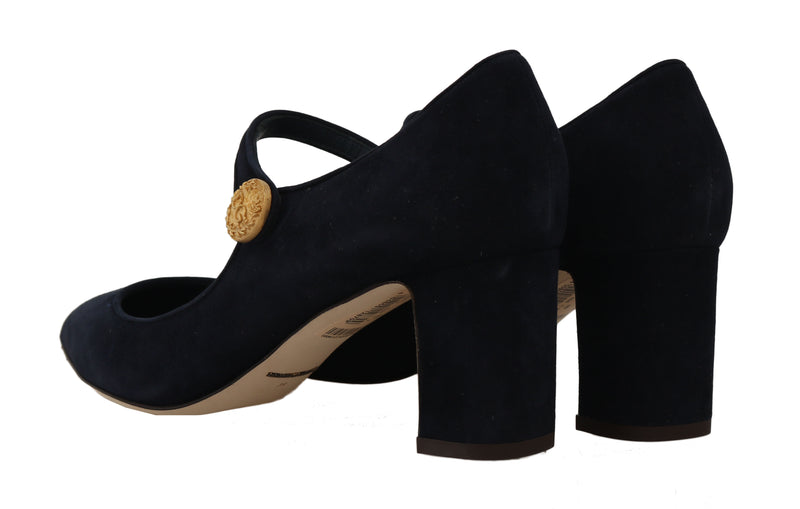 Blue Suede Leather Mary Jane Pumps