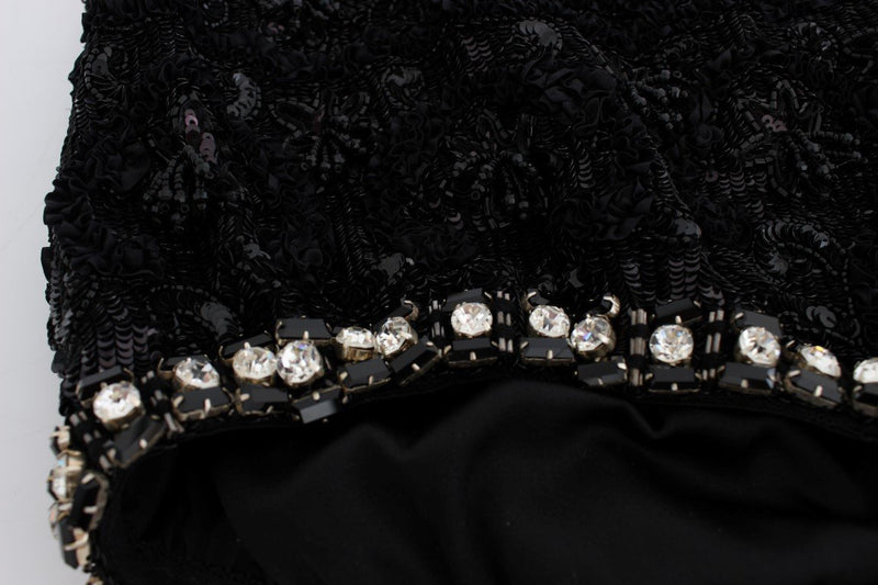 Black Crystal Sequined Mini Shorts
