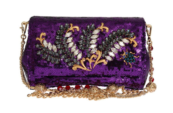 Purple Sequined Crystal Clutch Bag