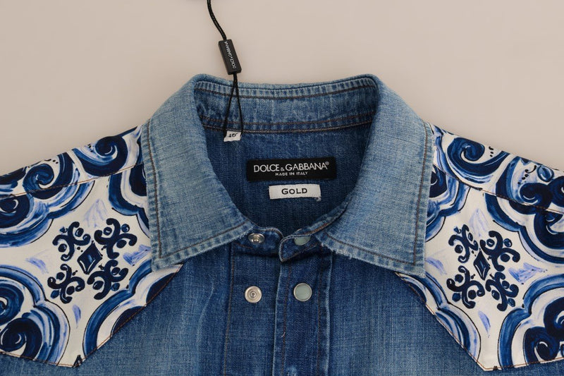 Blue Denim Cotton Majolica Silk Shirt