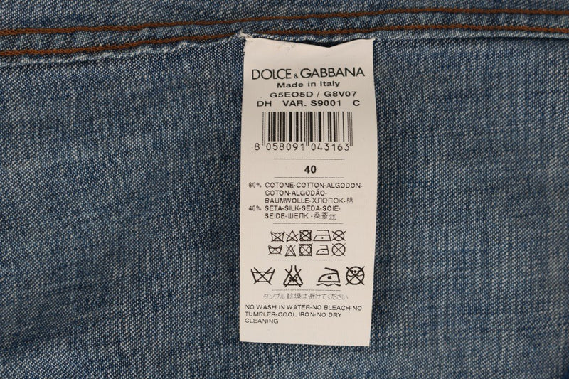 Blue Denim Cotton Majolica Silk Shirt