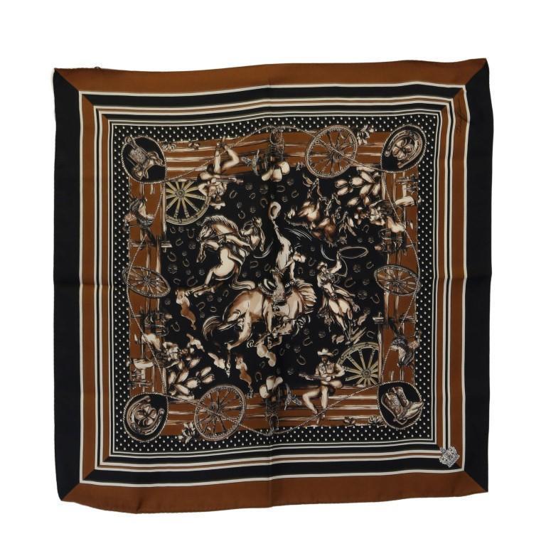 Black Brown Silk Sicilian Print Scarf