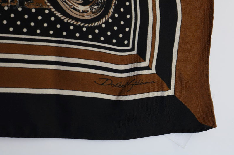 Black Brown Silk Sicilian Print Scarf