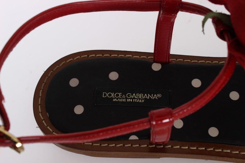 Red Leather Roses Crystal Sandals