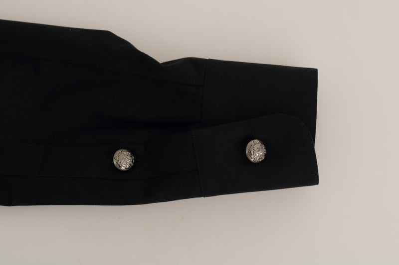Black Cotton Casual Silver Buttons Shirt