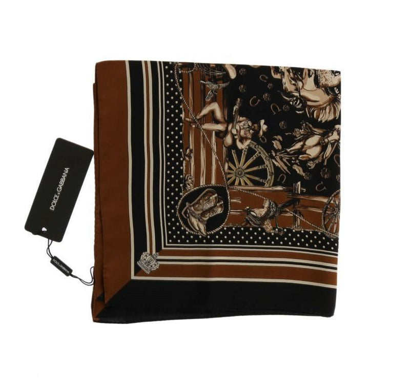 Black Brown Silk Sicilian Print Scarf