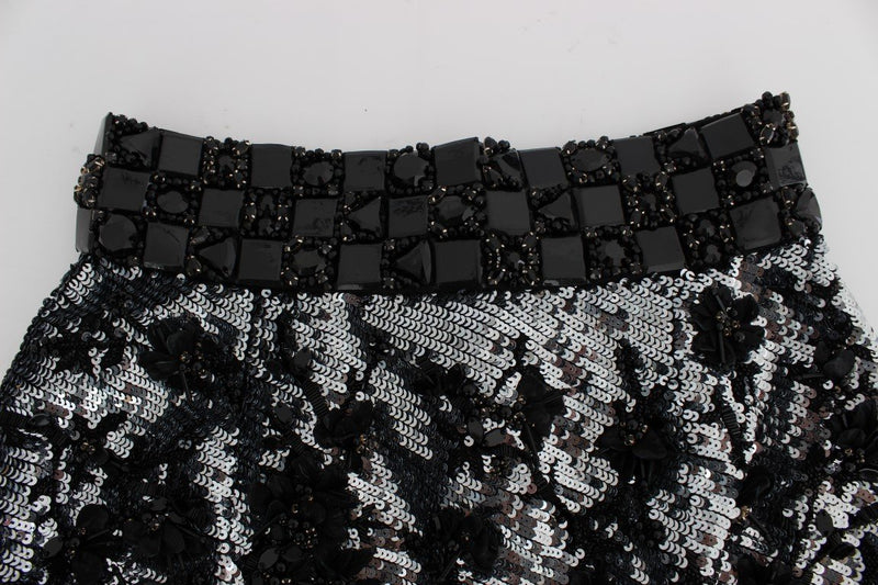 Black Silver Sequined Mini Shorts