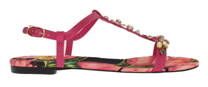 Pink Lizard Crystal Floral Sandals