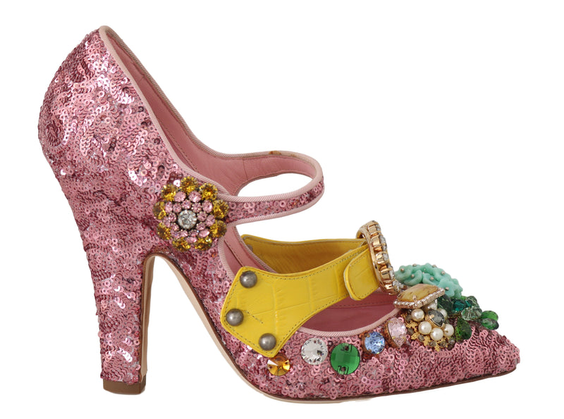 Pink Sequined Crystal Mary Janes