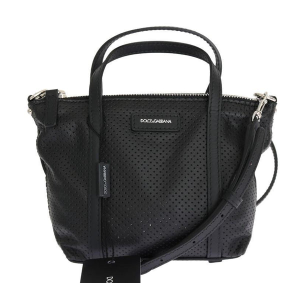 Black Perforated Leather Messenger Bag