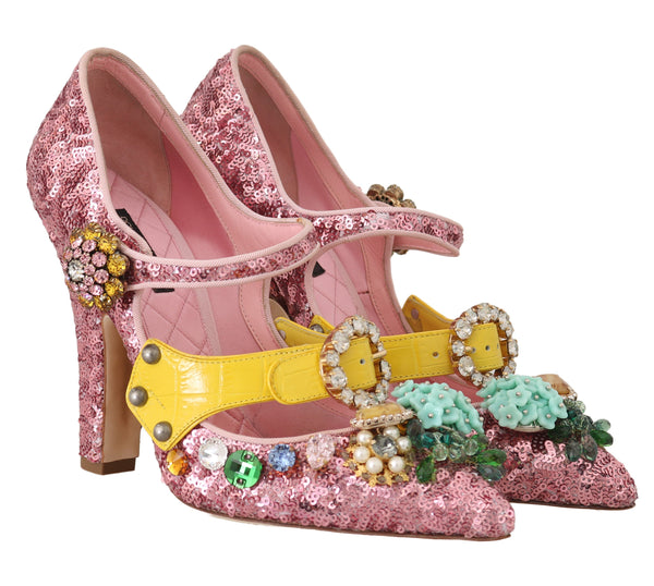 Pink Sequined Crystal Mary Janes