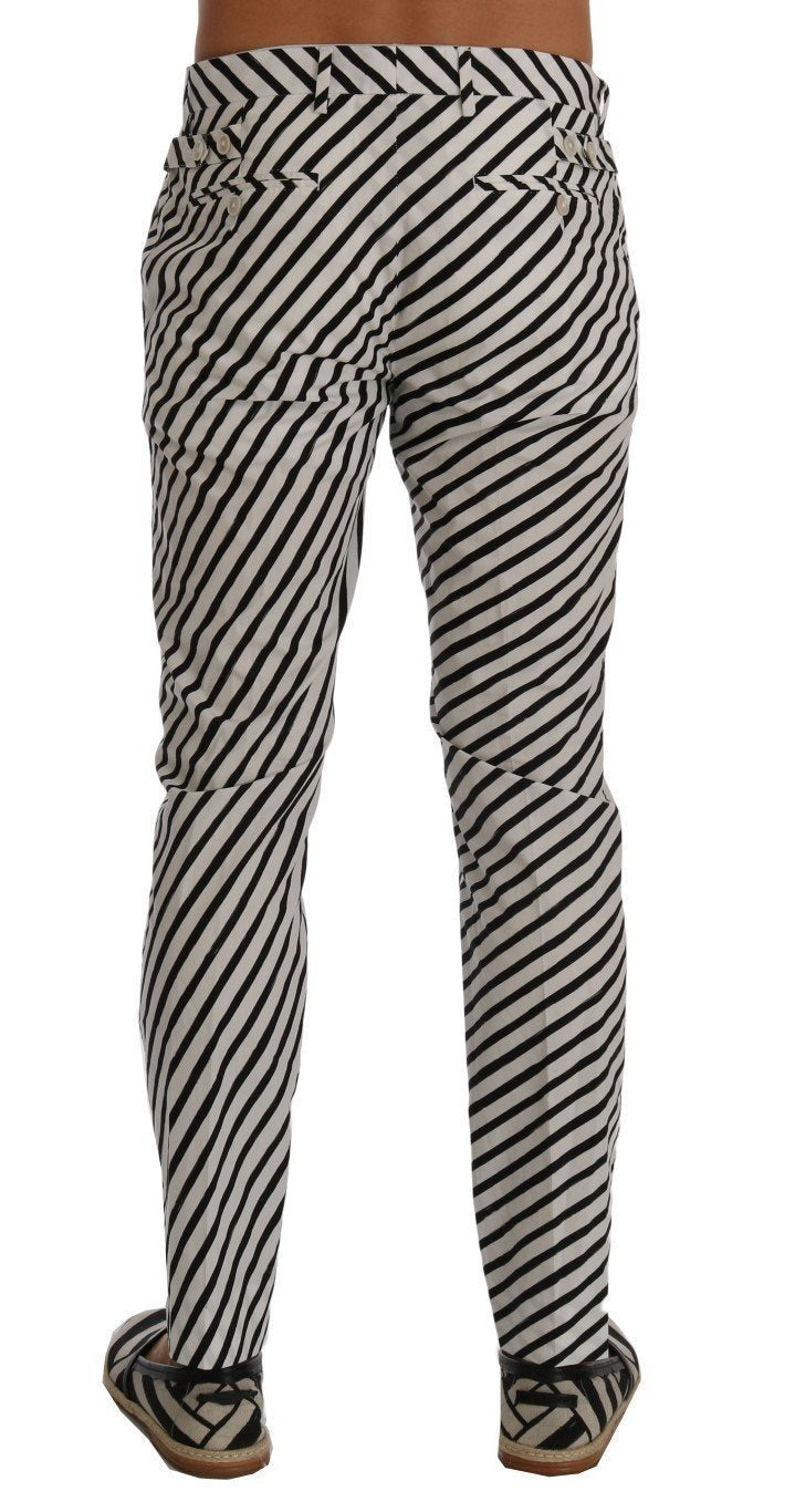 White Black Striped Cotton Slim Fit Pants