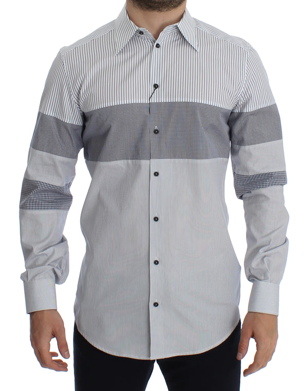 White Blue Striped GOLD Slim Fit Casual Shirt