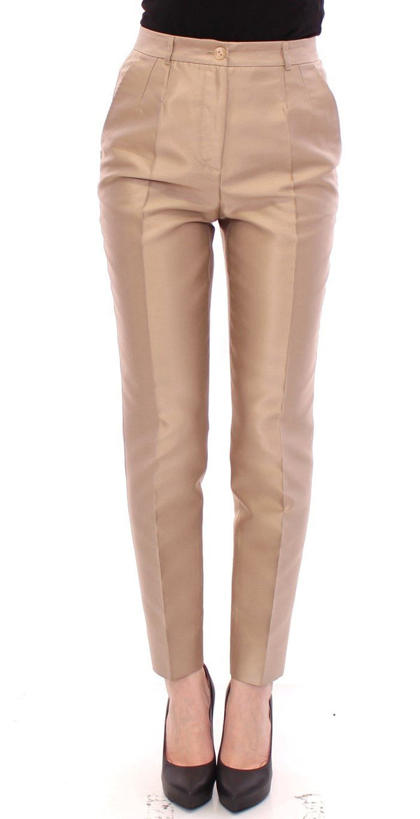 Beige Silk Logo Chinos Dress Pants