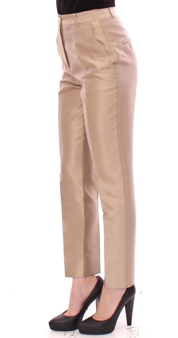 Beige Silk Logo Chinos Dress Pants