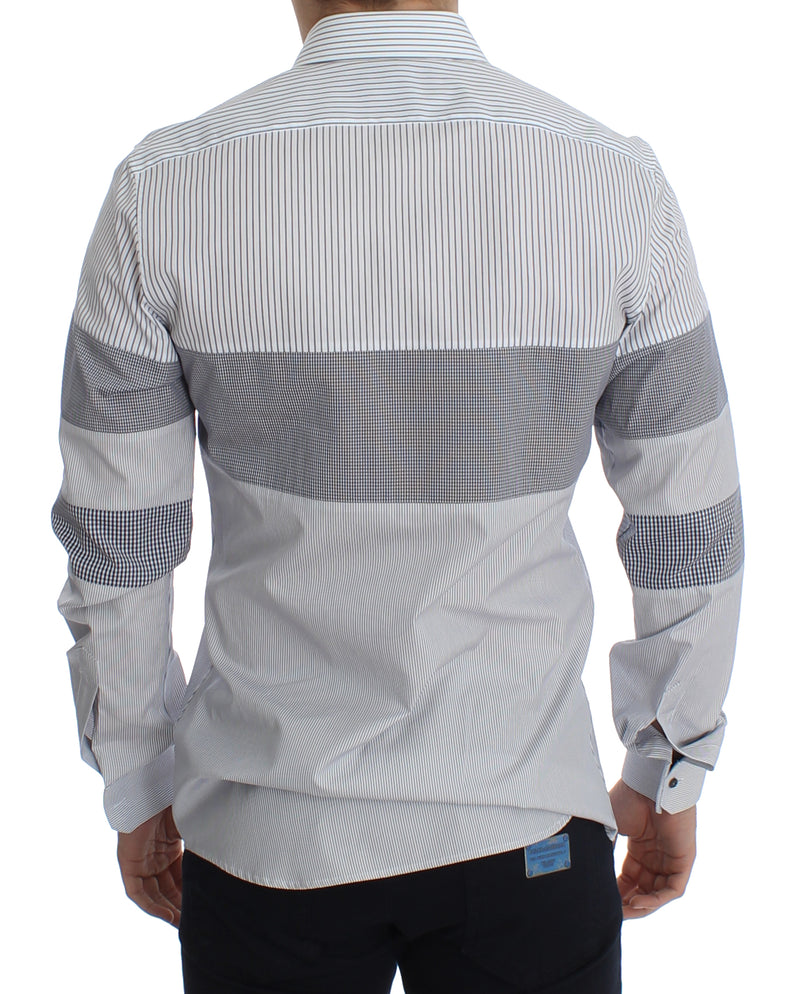 White Blue Striped GOLD Slim Fit Casual Shirt